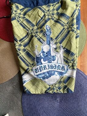 Tony Hawk Boardshorts Plaid Skull Graphic Green Blue Size 34 Y2K Skate Surf